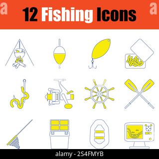 Angeln Icon Set. Thin Line Design. Vector Illustration. Stock Vektor