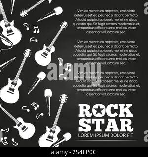 Poster mit Rockstar-Kreidetafel. Musikbanner, Vektor-Schwarzweiß-Illustration. Poster mit Rockstar-Kreidetafel Stock Vektor