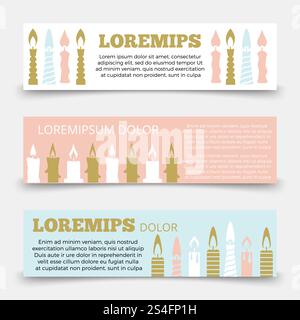 Horizontale Banner setzen die Vorlage mit Kerzen für die Einladung. Vektorabbildung. Vorlage für horizontale Banner mit Kerzen Stock Vektor