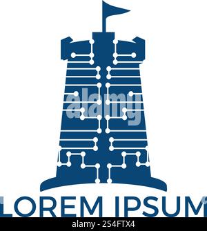 Fort- und Netzwerk-Logo-Design. Design des Sicherheitslogos für digitale Datenfreigabe. Konzept zum Schutz von Daten und sicheren Identitäten, Datenschutzsymbol. Stock Vektor