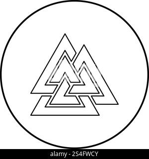 Valknut Zeichen symblol Symbol outline Schwarz Vektor im Kreis runde Abbildung: Flat Style simple Image Stock Vektor