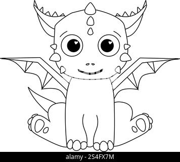 Illustration einer niedlichen Drachenfigur. Maskottchen der grafischen Vektorlinie isoliert auf transparentem Hintergrund. China Neujahr, Malbuch Stock Vektor