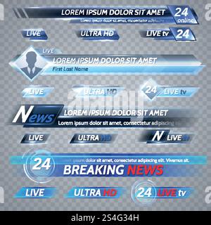 TV-Nachrichten und Streaming-Video-Vektorbanner. Abbildung: Video-Stream-Banner, Medienposter für tv-Sendungen. TV-Nachrichten und Streaming-Video-Vektorbanner Stock Vektor