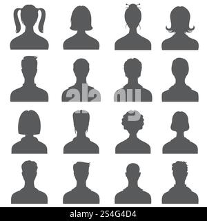 Anonyme Gesichter Kopf-Vektor-Silhouetten. Einfarbige Unternehmensprofile. Benutzerillustration für anonyme Avatar-Person. Anonyme Gesichter Kopf-Vektor-Silhouetten. Einfarbige Unternehmensprofile Stock Vektor