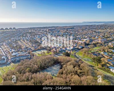 Aus der Vogelperspektive von bexhill Downs, Wald und Park bei bexhill auf dem Meer östlich von sussex Stockfoto