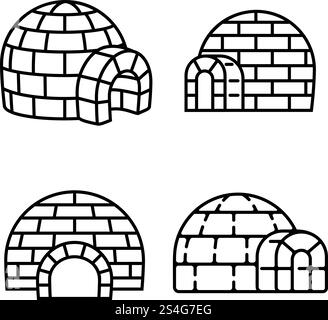 Iglu-Symbolsatz. Kontursatz von Iglu-Vektorsymbolen für Webdesign isoliert auf weißem Hintergrund. Iglu-Symbolsatz, Umrissstil Stock Vektor