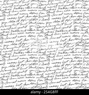 Schwarzer handgeschriebener Text auf weißem Vektorwiederholungshintergrund. Nahtloses Dekor im Poesie-Stil. Kalligraphie Schreibtext, Skizze Manuskript Illustration. Schwarzer handgeschriebener Text auf weißem Vektorwiederholungshintergrund. Nahtloses Dekor im Poesie-Stil Stock Vektor