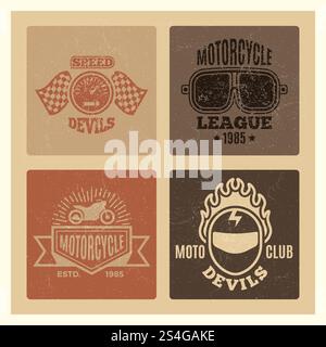 Vintage Grunge Motor Club und Motorrad League Labels. Vektorabbildung. Vintage Grunge Motor Club und Motorrad League Labels Stock Vektor