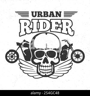 Motorradclub Vintage Embem mit Motorrad und Schädel. Vektorabbildung. Motorradclub Vintage Embem mit Motorrad und Schädel Stock Vektor