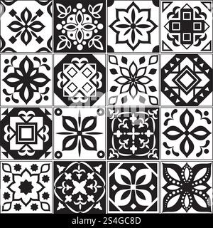 Moderne spanische und türkische Fliesen im Innenraum. Florale Vektormuster in der Küche. Illustration des Keramikmusters mit Mosaikmosaik, Arabesken und portugiesischen Bodenfliesen im Inneren. Moderne spanische und türkische Fliesen im Innenraum. Florale Vektormuster in der Küche Stock Vektor