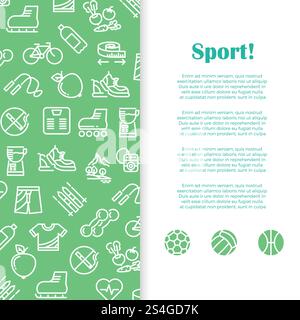 Banner-Vorlage für Sport und Fitness mit Strichsymbolen. Sportbanner, Vektor-Illustration für Trainingsaktivitäten. Banner-Vorlage für Sport und Fitness mit Strichsymbolen Stock Vektor