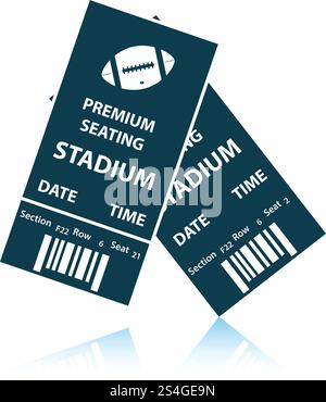 US-amerikanischer American-Football-Tickets-Symbol. Schatten-Reflexion-Design. Vektor-Illustration. Stock Vektor