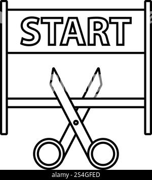 Schere schneiden Band zwischen Start Tor Symbol. Thin Line Design. Vector Illustration. Stock Vektor