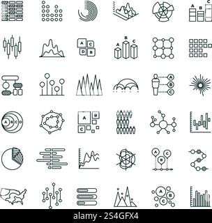 Statistiken Geschäftsdiagramme und Diagramme umreißen Vektorsymbole. Piktogramme für Finanzdiagramme. Diagramm und Diagramm, Geschäftsdiagramm Finanzdarstellung. Statistiken Geschäftsdiagramme und Diagramme umreißen Vektorsymbole. Piktogramme für Finanzdiagramme Stock Vektor