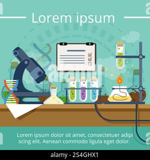 Biologisches oder chemisches Labor für verschiedene Experimente. Vektorhintergrund im Cartoon-Stil. Labormedizin mit Glas zur medizinischen Testillustration. Biologisches oder chemisches Labor für verschiedene Experimente. Vektorhintergrund im Cartoon-Stil Stock Vektor