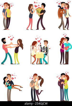 Glückliche Familienpaare, die verliebt sind. Hochzeitsmenschen Vektor-Zeichentrickfiguren isoliert auf weißem Hintergrund. Glückliche Familienpaare, die verliebt sind. Hochzeitsmenschen Vektor-Cartoon-Charaktere Stock Vektor