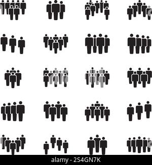 Menschliche Personen drängen schwarze Vektorsymbole. Büromitarbeiter stellen Schilder dar. Soziale Teamarbeit, Illustration der Crowdpartnerschaft. Menschliche Personen drängen schwarze Vektorsymbole. Büromitarbeiter stellen Schilder dar Stock Vektor