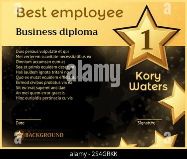 Vektorvorlage für beste monatliche Auszeichnung von Geschäftsabschlüssen für Mitarbeiter. Bestes Mitarbeiterzertifikat, Ehrenbanner mit goldenem Sternbild. Vektorvorlage für beste monatliche Auszeichnung von Geschäftsabschlüssen für Mitarbeiter Stock Vektor