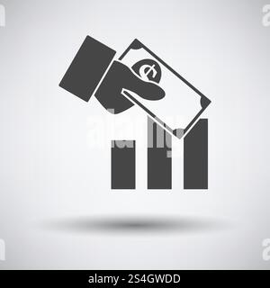 Investitionen Symbol auf grauem Hintergrund, runden Schatten. Vector Illustration. Stock Vektor