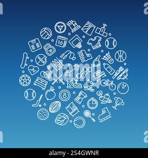 Sport Tools zeichnen Symbole im Kreisdesign aus. Trendiges Outline Fitness-Logo in weiß. Vektorabbildung. Sport Tools zeichnen Symbole im Kreisdesign aus Stock Vektor