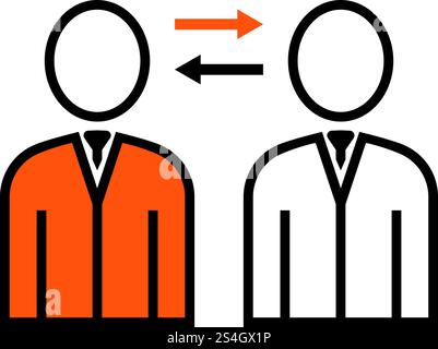 Corporate Interaktion Symbol. Dünne Linie mit orangefarbener Füllung Design. Vector Illustration. Stock Vektor