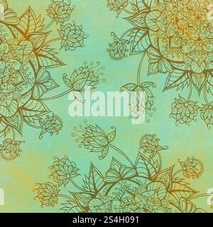 Indisches Blumenmuster. Quadratischer dekorativer Hintergrund mit erhöhter Textiloberfläche mit komplexen indischen Blumenmotiven. Perfekt für Design und Gra Stockfoto