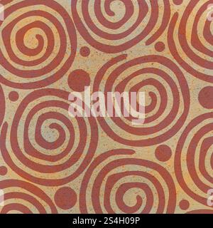 Ethnisches Spiralmuster. Quadratischer dekorativer Hintergrund mit erhöhter Textil-Textur mit komplizierten Spiralmotiven. Stockfoto