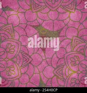 Indisches Blumenmuster. Quadratischer dekorativer Hintergrund mit erhöhter Textiloberfläche mit komplexen indischen Blumenmotiven. Stockfoto