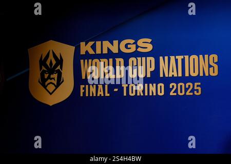 Torino, Italien. Januar 2025. Logo vor dem Finale der Kings World Cup Nation zwischen Brasilien und Kolumbien im Juventus-Stadion in Turin, Nordwesten Italiens - 12. Januar 2025. Sport - Fußball FC (Foto: Fabio Ferrari/LaPresse) Credit: LaPresse/Alamy Live News Stockfoto