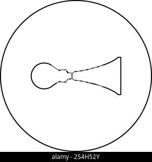Autohorn Klaxon Vintage-Stil Auto Einzelrohr Lufthorn Hooter Auto Pfeife Sirene Buzzer Icon im Kreis Runde Umriss schwarz Farbe Vektor Illustration flache Art einfaches Bild Stock Vektor