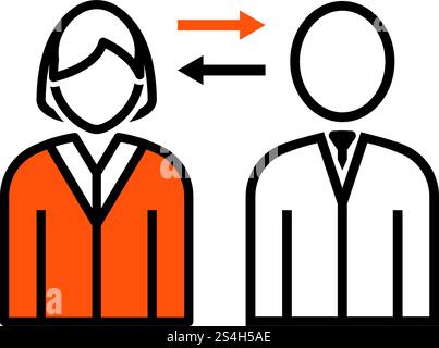 Corporate Interaktion Symbol. Dünne Linie mit orangefarbener Füllung Design. Vector Illustration. Stock Vektor