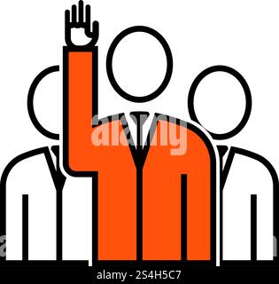 Abstimmung Mann mit Männer hinter Symbol. Dünne Linie mit orangefarbener Füllung Design. Vector Illustration. Stock Vektor