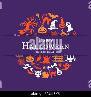 Vektor halloween Hintergrund mit Platz für Text mit Krikel von gruseligen Hexen, Geistern und Kürbissen. Halloween-Feiertage, Geister und Spinne, Trick or Treat Illustration. Vektor halloween Hintergrund mit Platz für Text mit Krikel von gruseligen Hexen, Geistern und Kürbissen Stock Vektor