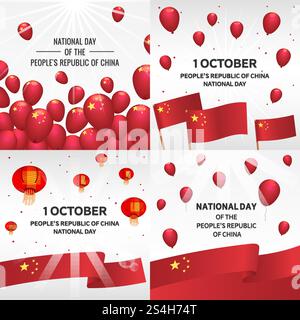Nationaler Tag in China Banner Set. Isometrischer Satz des Nationaltages in China Vektorbanner für Webdesign. Nationalfeiertag in China Banner Set, isometrischer Stil Stock Vektor