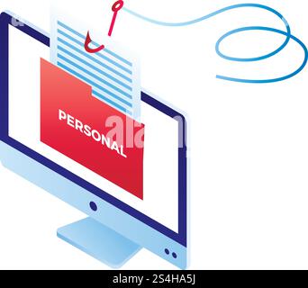 Phishing-Symbol für persönliche Informationen. Isometrie des Phishing-Symbols für persönliche Info-Vektoren für Webdesign auf weißem Hintergrund. Phishing-Symbol für persönliche Informationen, isometrischer Stil Stock Vektor