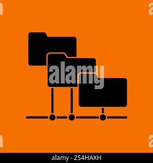 Ordner Symbol "Netzwerk". Schwarz auf Orange Hintergrund. Vector Illustration. Stock Vektor