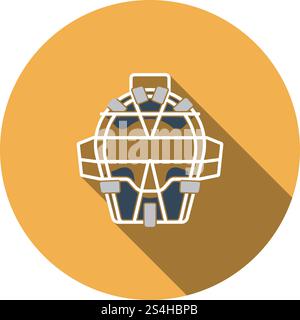 Baseball Face Protector Symbol. Flachen Kreis Stencil Design mit langen Schatten. Vector Illustration. Stock Vektor