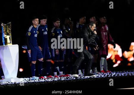 Torino, Italien. Januar 2025. Mahmood vor dem Finale der Kings World Cup Nation zwischen Brasilien und Kolumbien im Juventus-Stadion in Turin, Nordwesten Italiens - 12. Januar 2025. Sport - Fußball FC (Foto: Fabio Ferrari/LaPresse) Credit: LaPresse/Alamy Live News Stockfoto