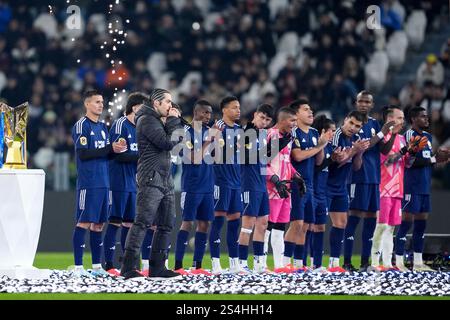 Torino, Italien. Januar 2025. Mahmood vor dem Finale der Kings World Cup Nation zwischen Brasilien und Kolumbien im Juventus-Stadion in Turin, Nordwesten Italiens - 12. Januar 2025. Sport - Fußball FC (Foto: Fabio Ferrari/LaPresse) Credit: LaPresse/Alamy Live News Stockfoto