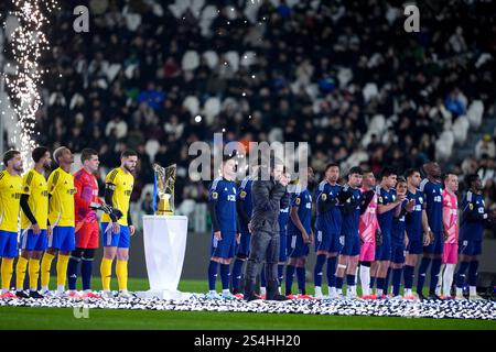 Torino, Italien. Januar 2025. Mahmood vor dem Finale der Kings World Cup Nation zwischen Brasilien und Kolumbien im Juventus-Stadion in Turin, Nordwesten Italiens - 12. Januar 2025. Sport - Fußball FC (Foto: Fabio Ferrari/LaPresse) Credit: LaPresse/Alamy Live News Stockfoto