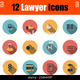 Rechtsanwalt Icon Set. Flache Bauform mit langen Schatten. Vector Illustration. Stock Vektor