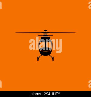 Hubschrauber Symbol Vorderansicht. Schwarz auf Orange Hintergrund. Vector Illustration. Stock Vektor