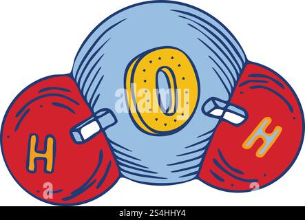 Symbol Wassermolekül. Handgezeichnete Illustration des Wassermolekül-Vektorsymbols für Webdesign. Wassermolekül-Symbol, handgezeichneter Stil Stock Vektor