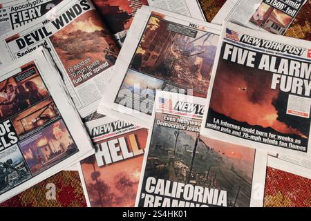 New York Post Newspaper Coverage of LA Wildfire, Januar 2025 Stockfoto