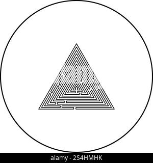 Dreieckige Labyrinth Labyrinth Rätsel Labyrinth Rätsel Symbol im Kreis runde Kontur schwarz Vector Illustration Flat Style simple Image Stock Vektor