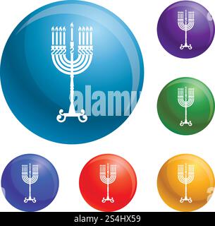 Hanukkah Kerzenständer Icons setzen Vektor 6 Farbe isoliert auf weißem Hintergrund. Hanukkah Kerzenständer Icons setzen Vektor Stock Vektor