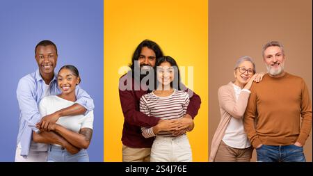 Verschiedene Paare feiern Liebe und Verbindung am Valentinstag Stockfoto