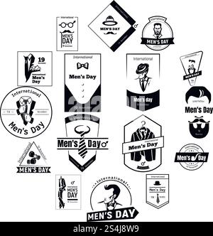 Logo-Set für Herren im November. Einfacher Satz von november Herren Tag Vektor-Logo für Webdesign auf weißem Hintergrund. Logo-Set für Herren im November, einfacher Stil Stock Vektor