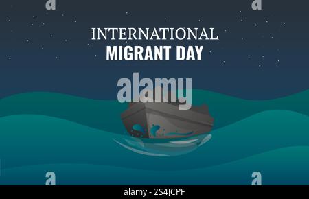 Banner des internationalen Migrationstags. Karikaturillustration des internationalen Migrantentag-Vektor-Konzeptbanner für Web-Design. Banner des internationalen Migrationstags, Cartoon-Stil Stock Vektor