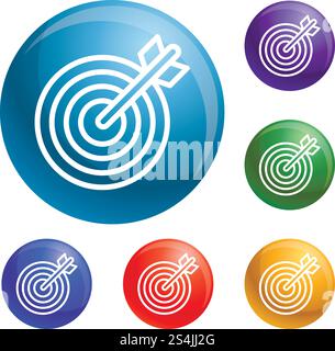 Pfeilzielsymbole legen die Farbe des Vektors 6 auf weißem Hintergrund fest. Pfeilzielsymbole legen den Vektor fest Stock Vektor